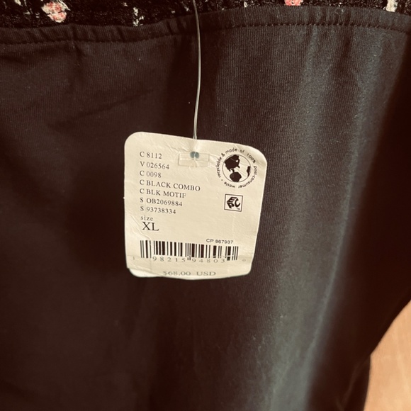 Free People Josie Long Sleeve Top in Black Combo Cotton Jersey Lace Size XL - Picture 11 of 16